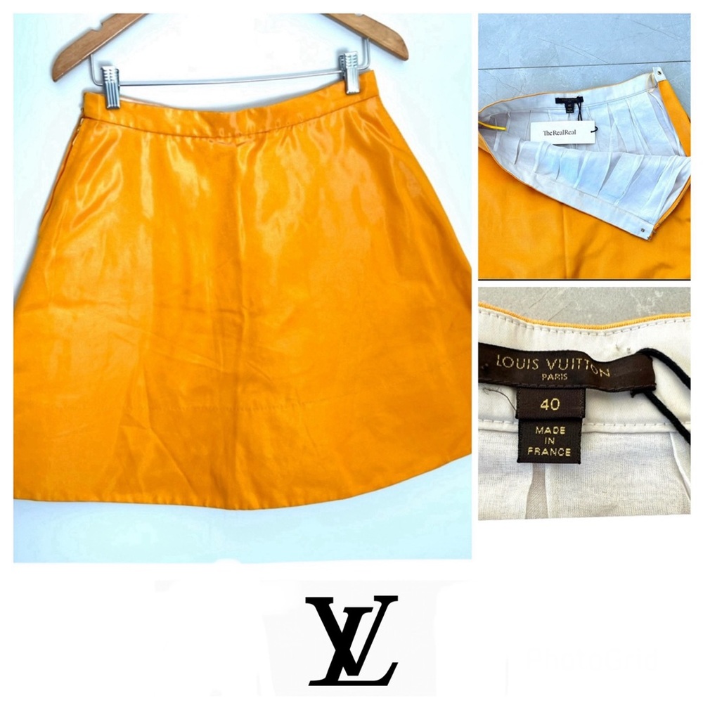 LOUIS VUITTON Mustard Shiny Cotton Blend A Line Mini Luxury Designer Skirt Sz 40